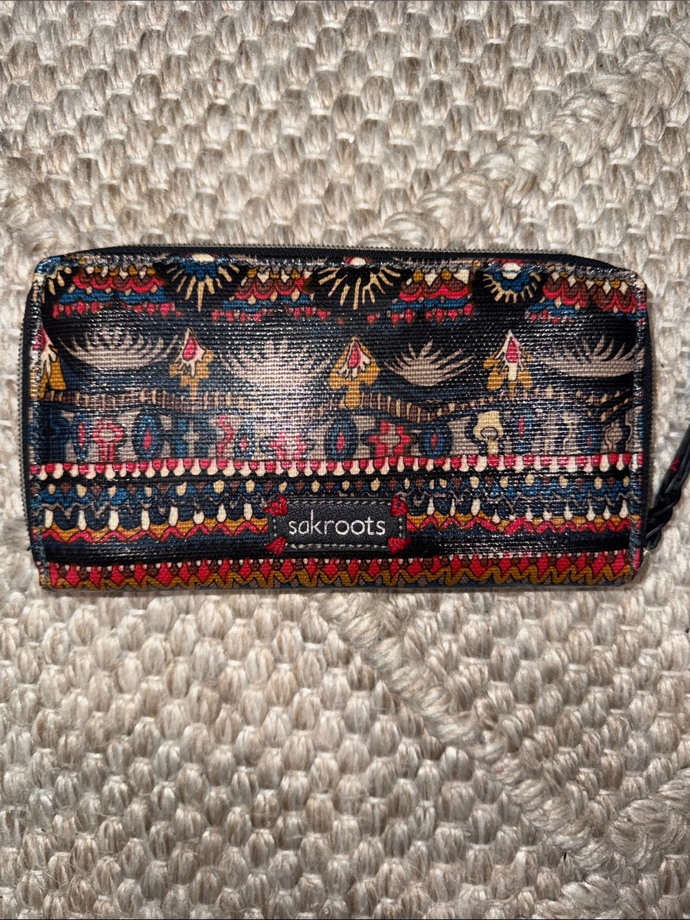 Sakroots Boho Zip Wallet - Navy, Red, Gold, Cream